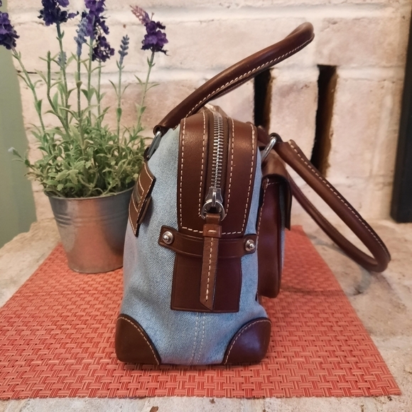 Dooney‎ & Bourke Denim Handbag with Chocolate Brown Leather Large Purse - Picture 3 of 14